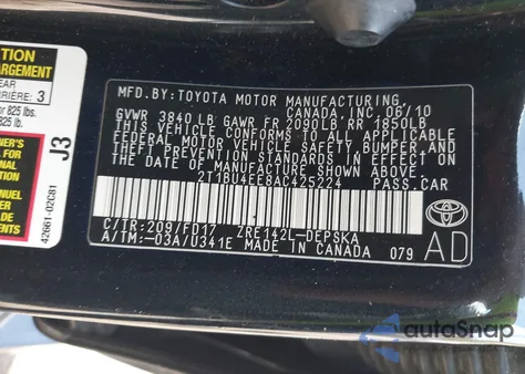 2010 Toyota Corolla S from USA, damaged, VIN 2T1BU4EE8AC425224